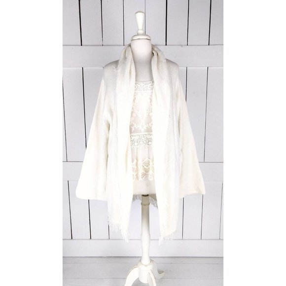 Cold Water Creek duster cardigan sweater/fringe ivory cardigan/large - Picture 2 of 4